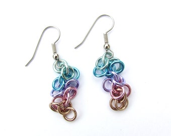 Chainmaille Earrings, Pastel Earrings, Multicolor Earrings, Shaggy Loops, Pastel Jewelry