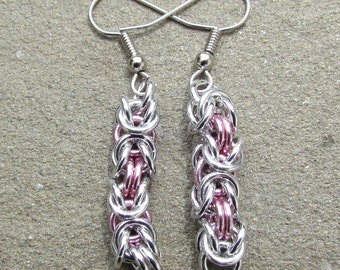 Chain Maille Earrings, Pink Earrings, Byzantine Earrings, Pastel Jewelry, Jump Ring Jewelry