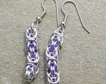 Chain Maille Earrings, Byzantine Earrings, Lavender Purple Earrings, Jump Ring Jewelry, Purple Jewelry