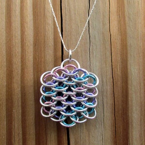 Chain Mail Pendant, Multicolor Jewelry, Dragonscale Pendant, Pastel Pendant, Multicolor Pendant image 4