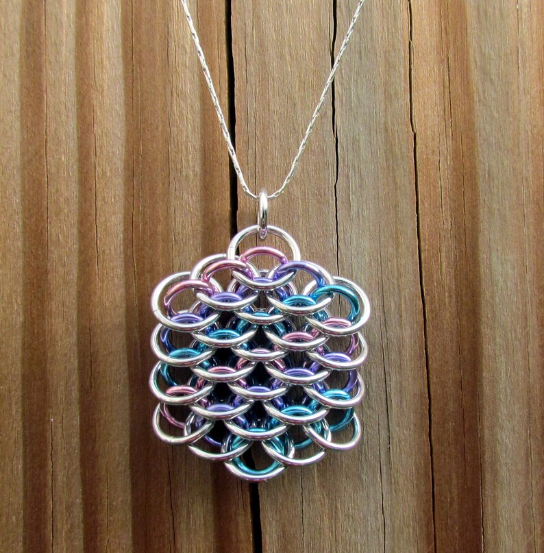 Chain Mail Pendant, Multicolor Jewelry, Dragonscale Pendant, Pastel Pendant, Multicolor Pendant image 4