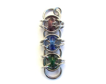 Chain Mail Pendant, Glass Pendant, Multicolor Pendant, Purple Blue Green, Multicolor Glass Jewelry