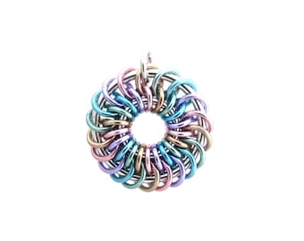 Chain Maille Pendant, Jump Ring Jewelry, Pastel Pendant, Rainbow Jewelry, Multicolor Pendant