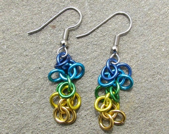 Chaîne Maille boucles d'oreilles, boucles d'oreilles multicolores, Shaggy boucles boucles d'oreilles, bijoux multicolore, sauter bague boucles d'oreilles