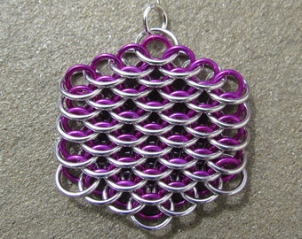 Chain Maille Pendant, Violet Pendant, Purple Necklace, Dragonscale Pendant, Jump Ring Jewelry