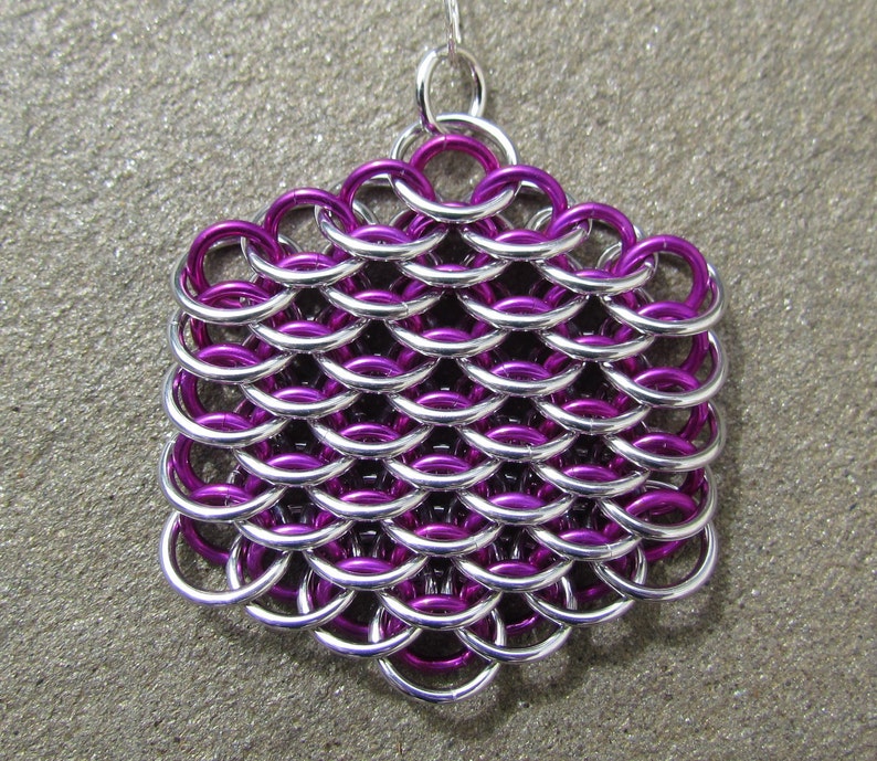 Chain Maille Pendant, Violet Pendant, Purple Necklace, Dragonscale Pendant, Jump Ring Jewelry image 1