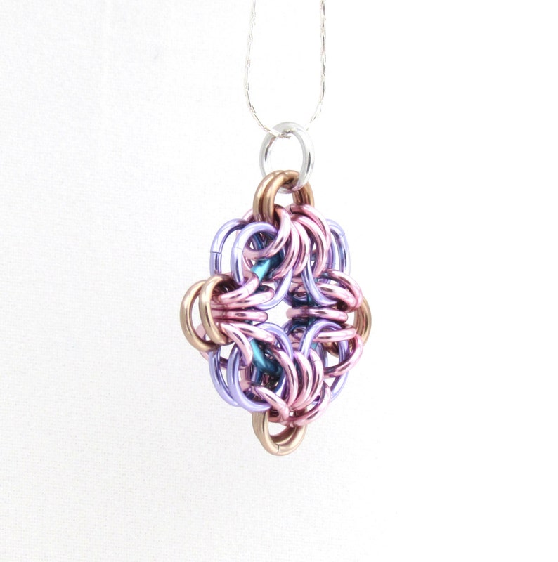 Diamond Shaped Pendant Chain Maille Pendant Jump Ring Jewelry Pastel Jewelry Multicolor Pendant