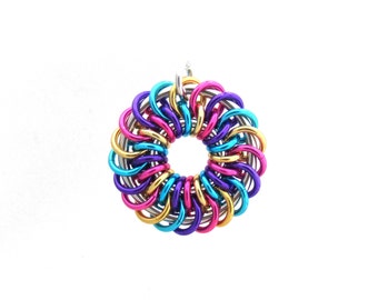 Aluminum Pendant, Chain Maille Pendant, Jump Ring Jewelry, Multicolor Jewelry, Chain Mail