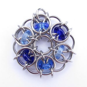Blue Pendant, Glass Pendant, Chain Maille Pendant, Shades of Blue Glass Jewelry image 1