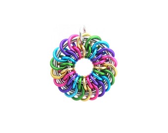 Chain Maille Pendant, Multicolor Jewelry, Jump Ring Jewelry, Bright Spiral Pendant, Multicolor Pendant
