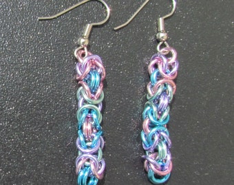 Chain Maille Earrings, Byzantine Earrings, Pastel Jewelry, Multicolor Earrings, Pink Purple Blue Green