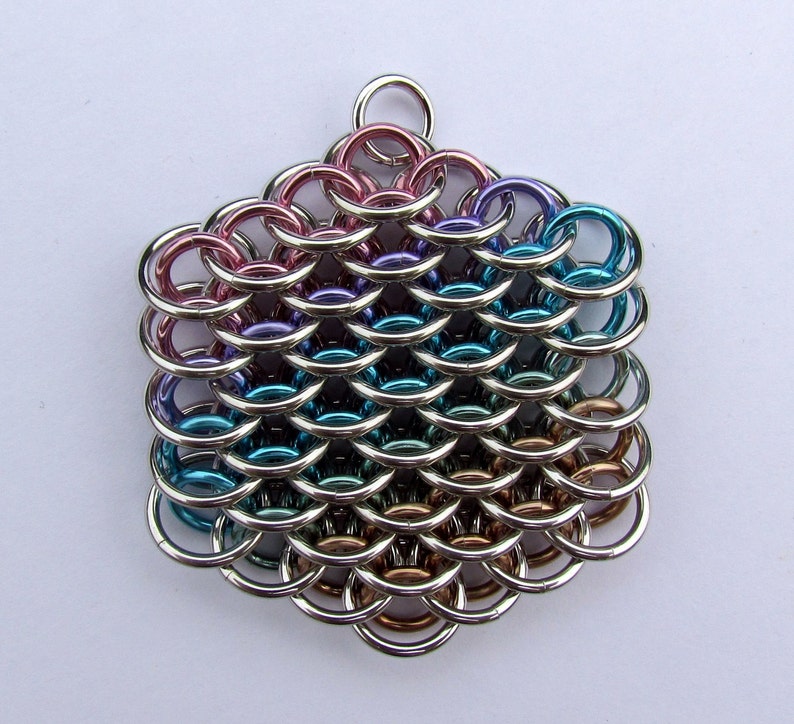 Chain Maille Pendant, Multicolor Pendant, Rainbow Pendant, Pastel Pendant, Rainbow Jewelry image 1