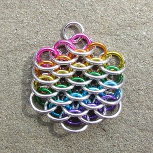 Chain Mail Pendant, Rainbow Jewelry, Mini Dragonscale Pendant, Multicolor Pendant, Jump Ring Jewelry image 2