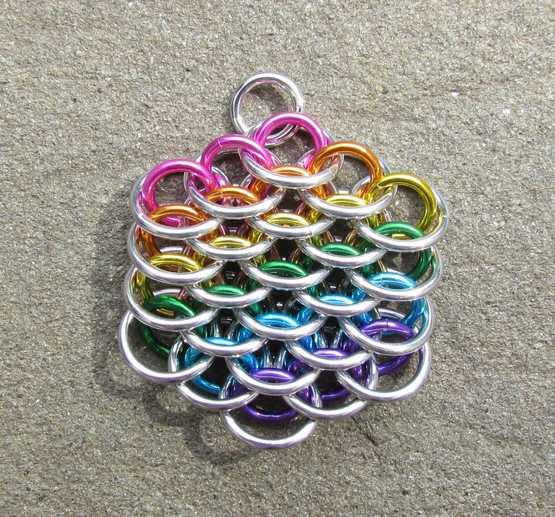 Chain Mail Pendant, Rainbow Jewelry, Mini Dragonscale Pendant, Multicolor Pendant, Jump Ring Jewelry image 2