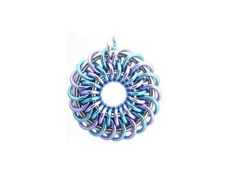 Chain Maille Pendant, Pastel Jewelry, Spiral Pendant, Multicolor Jewelry, Jump Ring Jewelry, Round Pendant