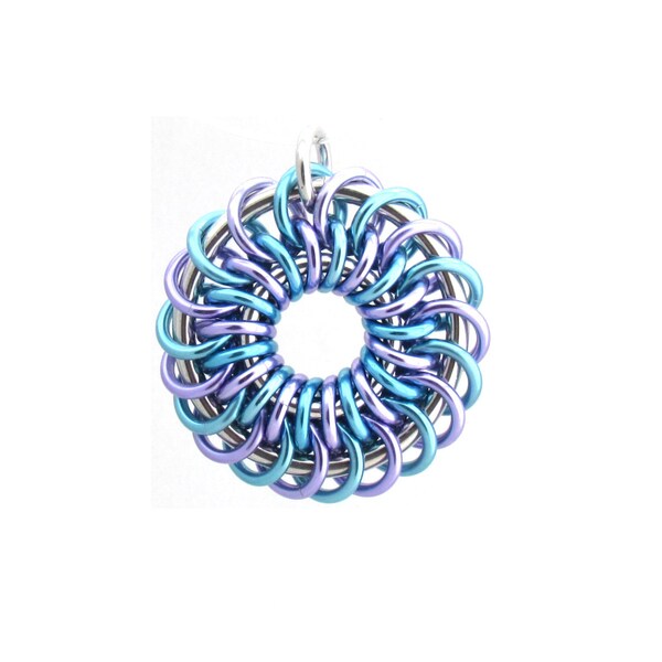 Chain Maille Pendant, Pastel Jewelry, Spiral Pendant, Multicolor Jewelry, Jump Ring Jewelry, Round Pendant