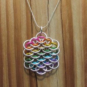 Chain Mail Pendant, Rainbow Jewelry, Mini Dragonscale Pendant, Multicolor Pendant, Jump Ring Jewelry image 3