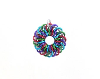 Jump Ring Jewelry, Chain Maille Pendant, Multicolor Jewelry, Spiral Pendant, Colorful Jewelry
