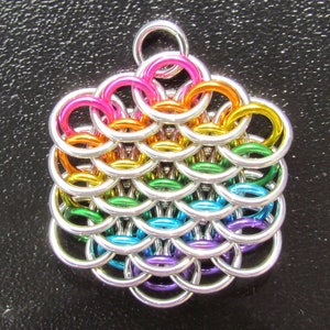 Chain Mail Pendant, Rainbow Jewelry, Mini Dragonscale Pendant, Multicolor Pendant, Jump Ring Jewelry image 4