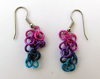 Chain Maille Earrings, Shaggy Loops Earrings, Multicolor Earrings, Multi Color Jewelry, Jump Ring Earrings