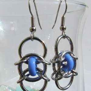 Chain Maille Earrings, Glass Jewelry, Blue Earrings, Handmade Earrings, Blue Glass Earrings image 1