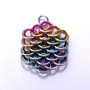 Chain Mail Pendant, Rainbow Jewelry, Mini Dragonscale Pendant, Multicolor Pendant, Jump Ring Jewelry image 1