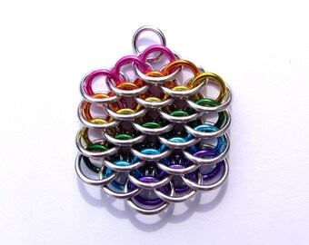 Chain Mail Pendant, Rainbow Jewelry, Mini Dragonscale Pendant, Multicolor Pendant, Jump Ring Jewelry