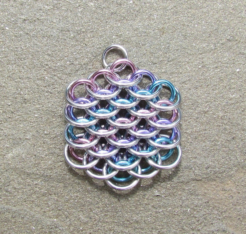Chain Mail Pendant, Multicolor Jewelry, Dragonscale Pendant, Pastel Pendant, Multicolor Pendant image 2