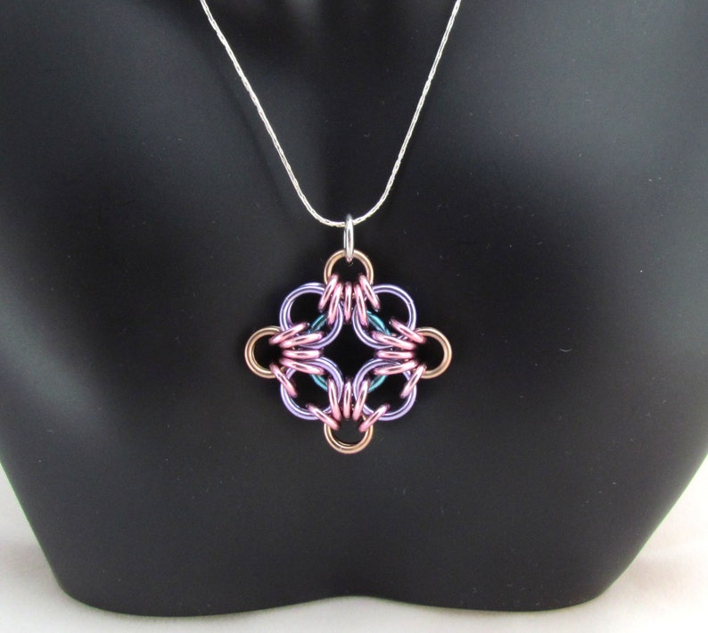 Diamond Shaped Pendant Chain Maille Pendant Jump Ring Jewelry Pastel Jewelry Multicolor Pendant