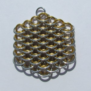 Chain Maille Pendant, Dragonscale Pendant, Gold Colored and Bright Aluminum Jump Ring Jewelry image 2