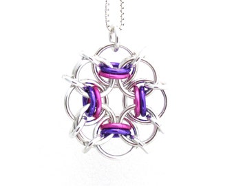 Multicolor Pendant, Chain Maille Pendant, Purple Pink Pendant, Multi Color Necklace