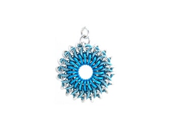Blue Sunburst Pendant, Chain Maille Jewelry, Jump Ring Jewelry, Aluminum Pendant