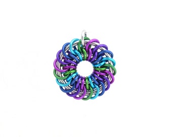Multicolor Pendant, Chain Maille Pendant, Jump Ring Jewelry, Round Pendant, Aluminum Jewelry