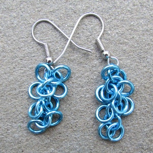 Chain Maille Earrings, Blue Earrings, Shaggy Loops Earrings, Sky Blue Dangle Earrings, Pastel Jewelry