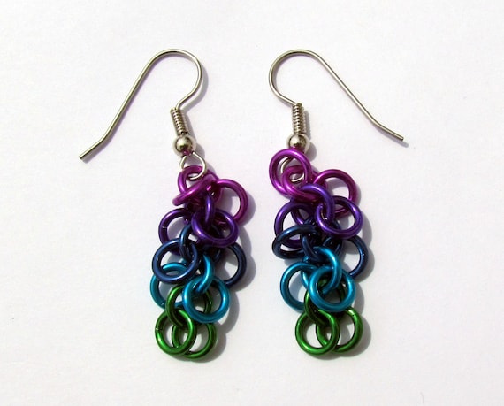 Chain Maille Earrings, Multicolor Earrings, Shaggy Loops Earrings, Ombre Jewelry