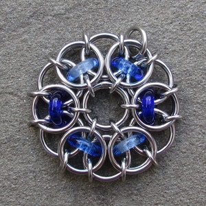 Blue Pendant, Glass Pendant, Chain Maille Pendant, Shades of Blue Glass Jewelry image 3