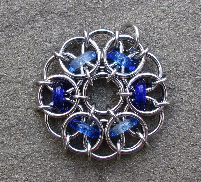 Blue Pendant, Glass Pendant, Chain Maille Pendant, Shades of Blue Glass Jewelry image 3