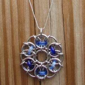 Blue Pendant, Glass Pendant, Chain Maille Pendant, Shades of Blue Glass Jewelry image 4