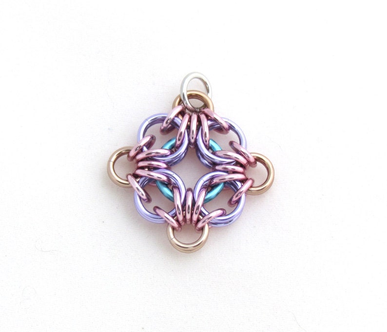 Diamond Shaped Pendant Chain Maille Pendant Jump Ring Jewelry Pastel Jewelry Multicolor Pendant