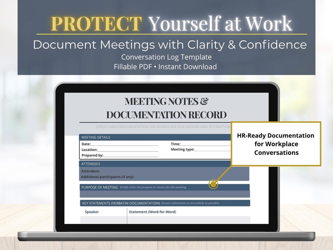 Meeting Notes Template for Work | Workplace Conversation Log | HR ...