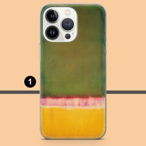 Pode incluir: Uma capa de telefone com um design abstrato colorido. A se&ccedil;&atilde;o superior &eacute; verde-oliva, com uma faixa rosa e branca e uma base amarela. A capa tem uma borda transparente e um recorte para a c&acirc;mera.