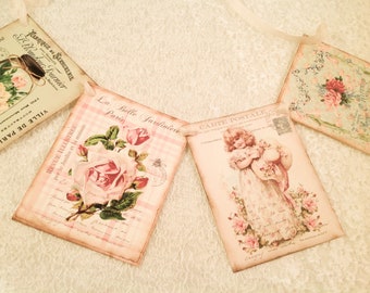 French Style Banner Garland-Shabby Chic Mason Jar Banner Paper Rose Banner-Window Decor