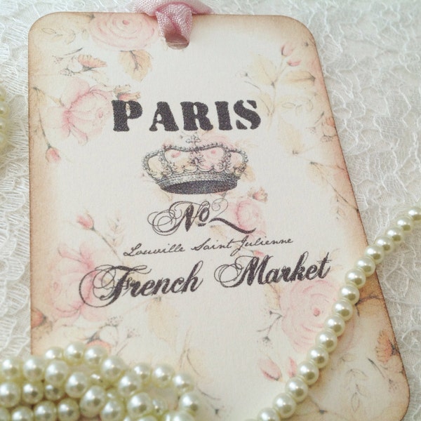 Shabby Chic Gift Tags-Shabby Chic Floral French Style Typography-Set of 6