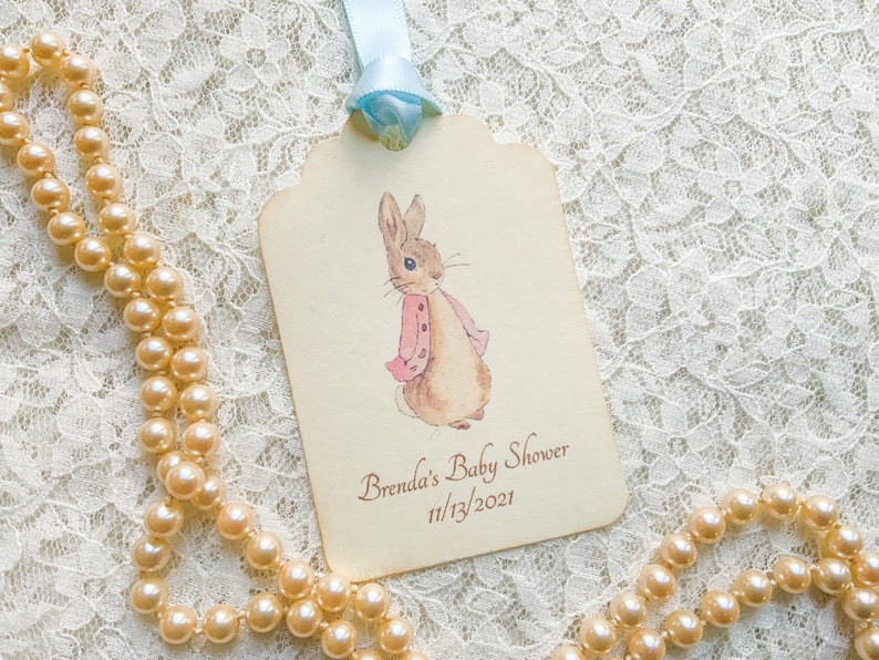 Flopsy Peter Rabbit Baby Shower Favors-Peter Rabbit tag-Personalized gift tagss-set of 12 image 1