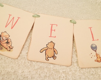 Winnie the Pooh Welcome Baby Baby Shower Birthday Banner-Choose Color
