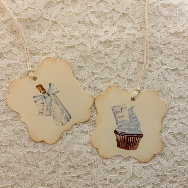 Eat Me Tags - Drink Me Tags - Alice in Wonderland Tags-Onederland gift tags-Wonderland Wedding Tags-Set of 12