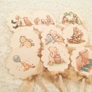 Winnie the Pooh Cupcake Pick Topper-Baby Shower Birthday Decorations Cake Toppers Picks-Set of 12