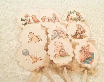 Winnie the Pooh Cupcake Pick Topper-Baby Shower Birthday Decorations Cake Toppers Picks-Set of 12