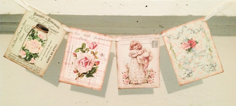 French Style Banner Garland-Shabby Chic Mason Jar Banner Paper Rose Banner-Window Decor