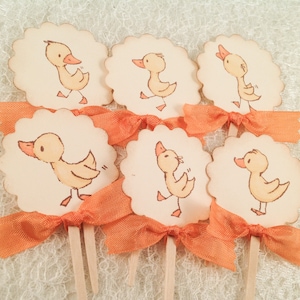 Duck Cupcake Toppers-Yellow Duck Baby Shower Birthday Picks Toppers-Gender Neutral Cupcake Toppers-Set of 12